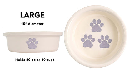 Pawsome Collection (Alternate) - Handmade Ceramic Pet Bowl with Colored Paw Prints on White Clay