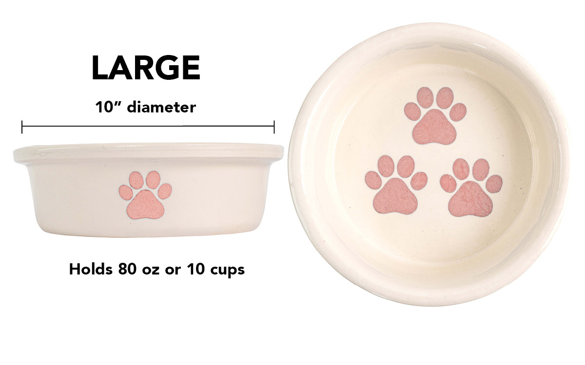 Pawsome Collection (Alternate) - Handmade Ceramic Pet Bowl with Colored Paw Prints on White Clay