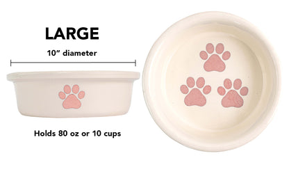 Pawsome Collection (Alternate) - Handmade Ceramic Pet Bowl with Colored Paw Prints on White Clay