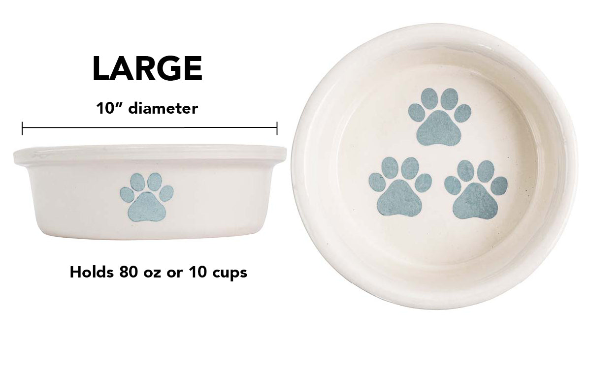 Pawsome Collection (Alternate) - Handmade Ceramic Pet Bowl with Colored Paw Prints on White Clay