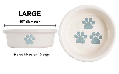Pawsome Collection (Alternate) - Handmade Ceramic Pet Bowl with Colored Paw Prints on White Clay