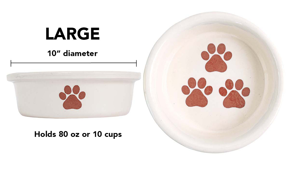 Pawsome Collection (Alternate) - Handmade Ceramic Pet Bowl with Colored Paw Prints on White Clay