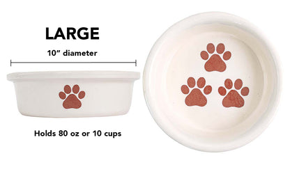 Pawsome Collection (Alternate) - Handmade Ceramic Pet Bowl with Colored Paw Prints on White Clay