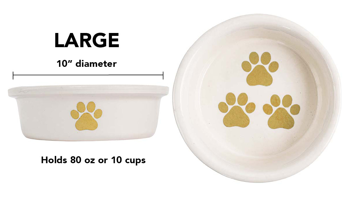 Pawsome Collection (Alternate) - Handmade Ceramic Pet Bowl with Colored Paw Prints on White Clay