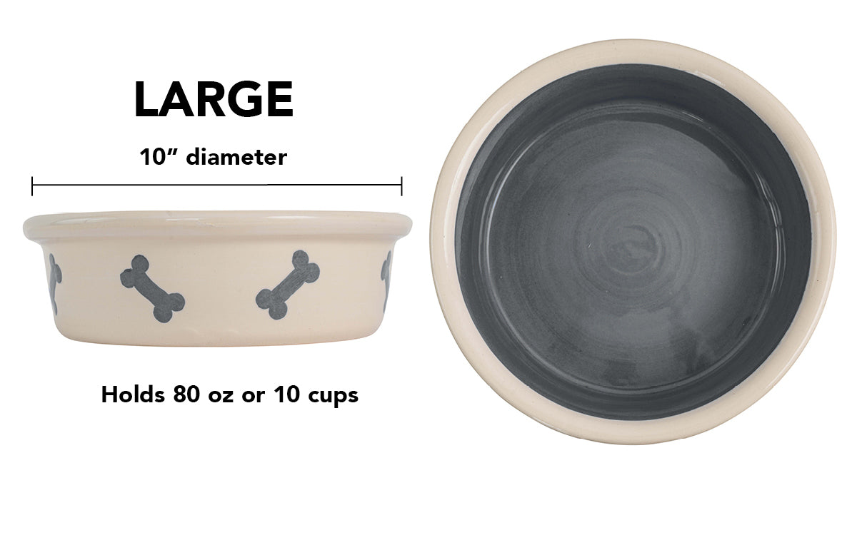 Spot On Collection - Handmade Ceramic Pet Bowl with Solid Color Interior and Dots on the Outside