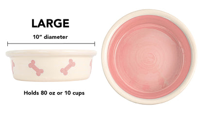 Spot On Collection - Handmade Ceramic Pet Bowl with Solid Color Interior and Dots on the Outside