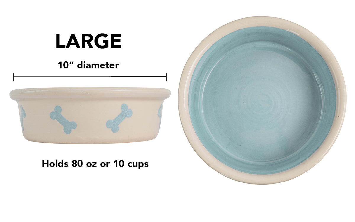 Spot On Collection - Handmade Ceramic Pet Bowl with Solid Color Interior and Dots on the Outside