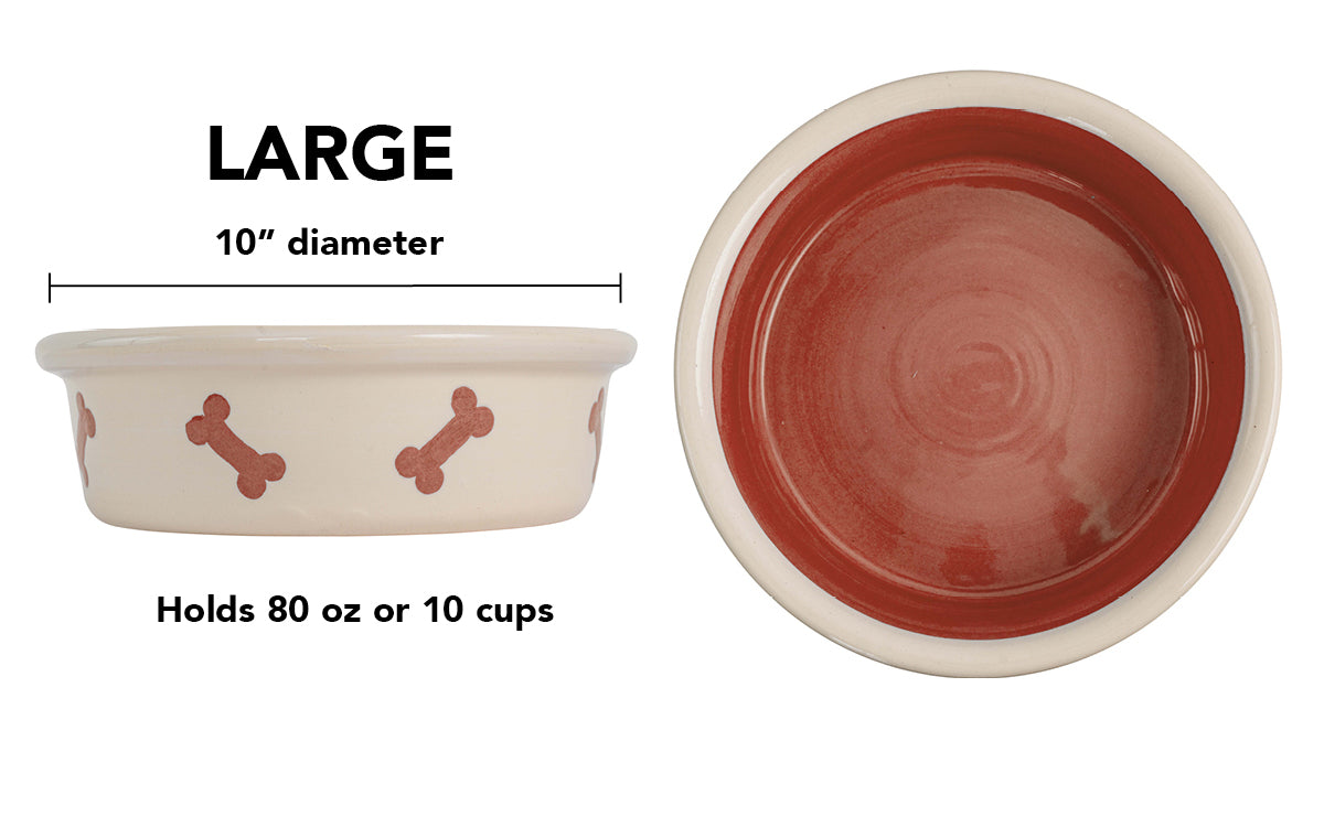 Spot On Collection - Handmade Ceramic Pet Bowl with Solid Color Interior and Dots on the Outside