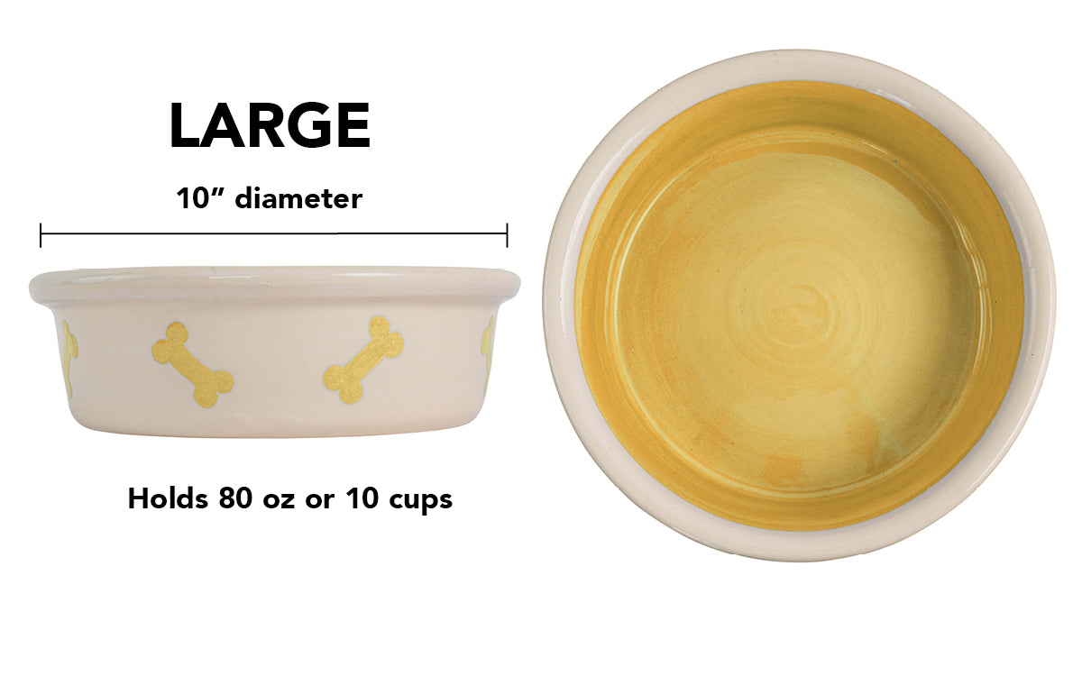 Spot On Collection - Handmade Ceramic Pet Bowl with Solid Color Interior and Dots on the Outside