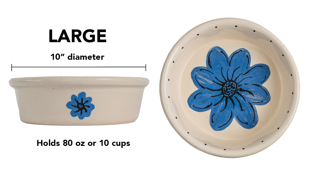 Blossom Bite Collection - Handmade Ceramic Pet Bowl with Handpainted Flower