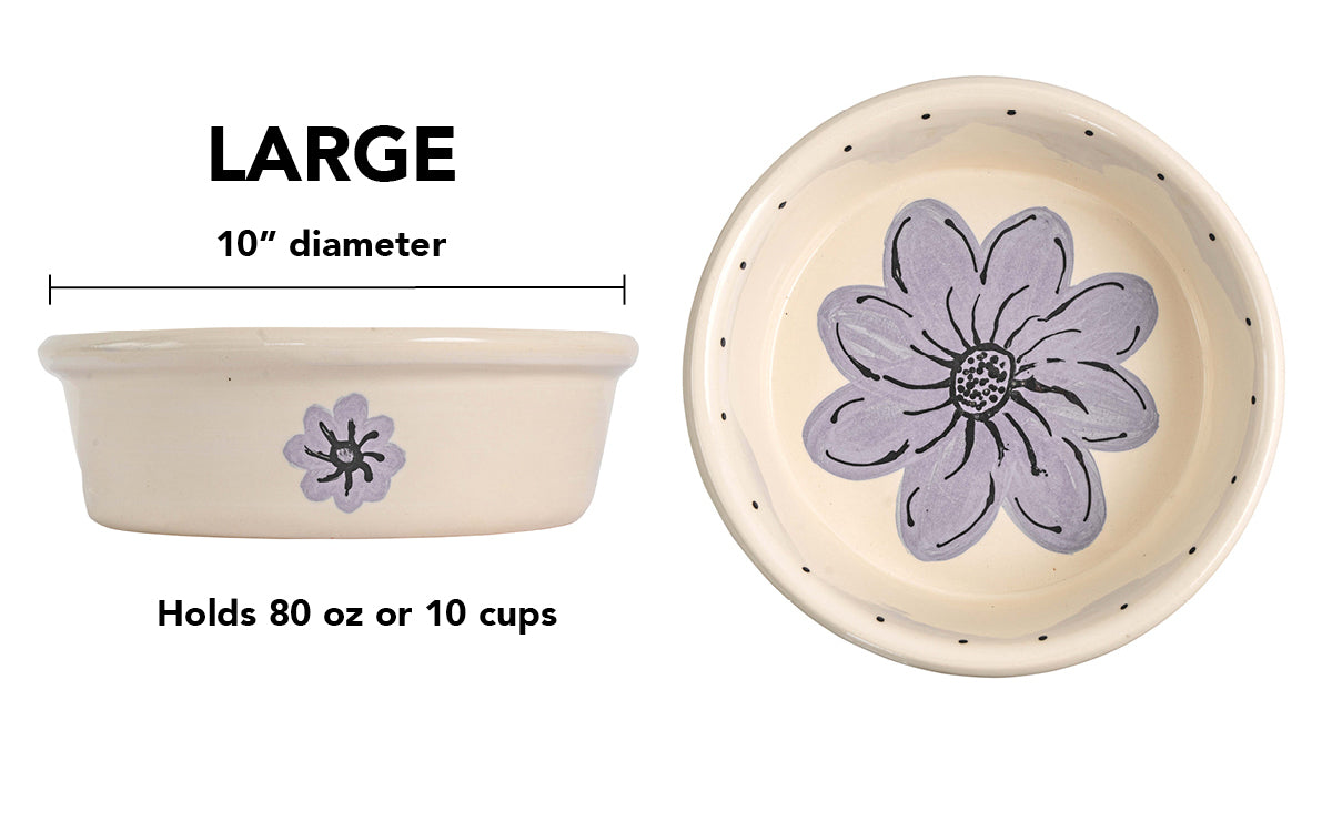 Blossom Bite Collection - Handmade Ceramic Pet Bowl with Handpainted Flower
