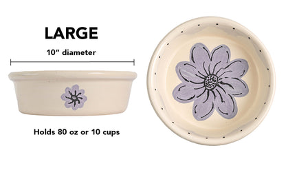 Blossom Bite Collection - Handmade Ceramic Pet Bowl with Handpainted Flower