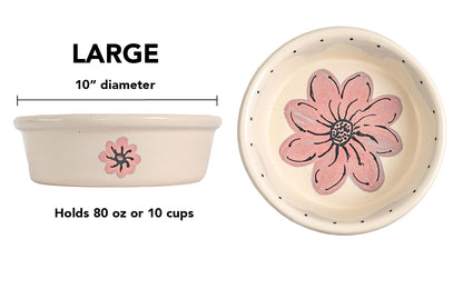 Blossom Bite Collection - Handmade Ceramic Pet Bowl with Handpainted Flower