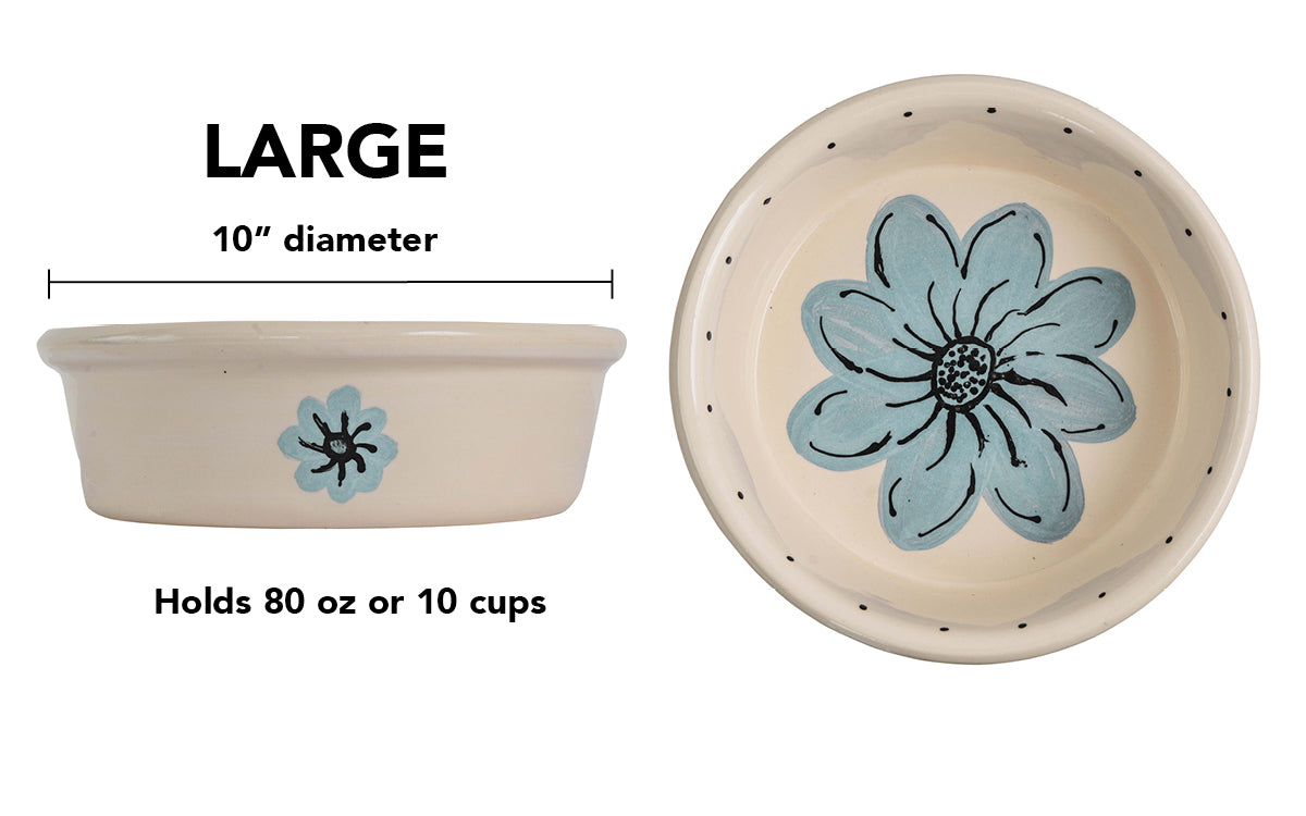 Blossom Bite Collection - Handmade Ceramic Pet Bowl with Handpainted Flower