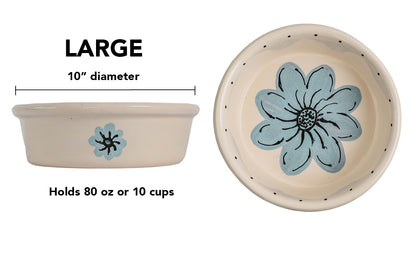 Blossom Bite Collection - Handmade Ceramic Pet Bowl with Handpainted Flower