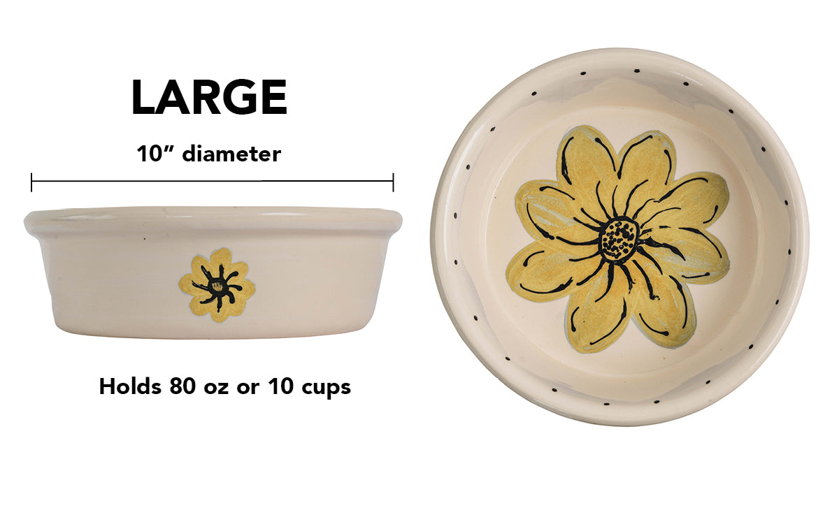 Blossom Bite Collection - Handmade Ceramic Pet Bowl with Handpainted Flower