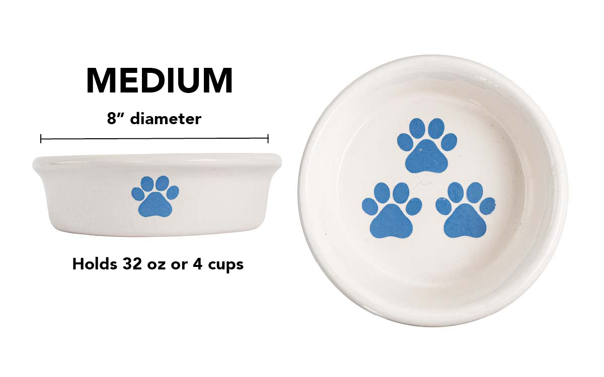 Pawsome Collection (Alternate) - Handmade Ceramic Pet Bowl with Colored Paw Prints on White Clay