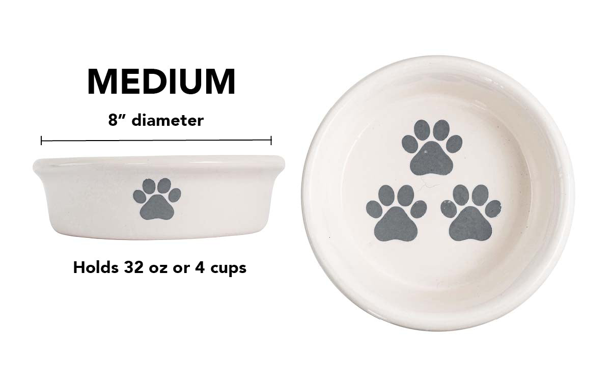 Pawsome Collection (Alternate) - Handmade Ceramic Pet Bowl with Colored Paw Prints on White Clay