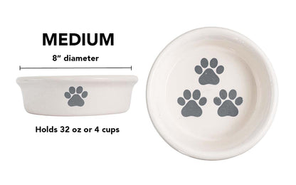 Pawsome Collection (Alternate) - Handmade Ceramic Pet Bowl with Colored Paw Prints on White Clay