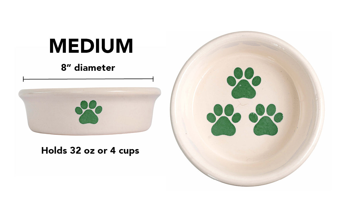 Pawsome Collection (Alternate) - Handmade Ceramic Pet Bowl with Colored Paw Prints on White Clay
