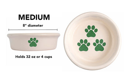 Pawsome Collection (Alternate) - Handmade Ceramic Pet Bowl with Colored Paw Prints on White Clay