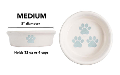 Pawsome Collection (Alternate) - Handmade Ceramic Pet Bowl with Colored Paw Prints on White Clay
