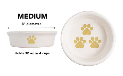 Pawsome Collection (Alternate) - Handmade Ceramic Pet Bowl with Colored Paw Prints on White Clay