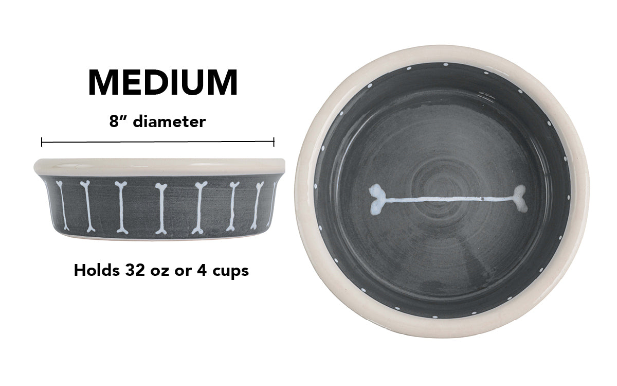 Boneyard Collection - Handmade Ceramic Pet Bowl with Skinny Bone Design in Custom Colors