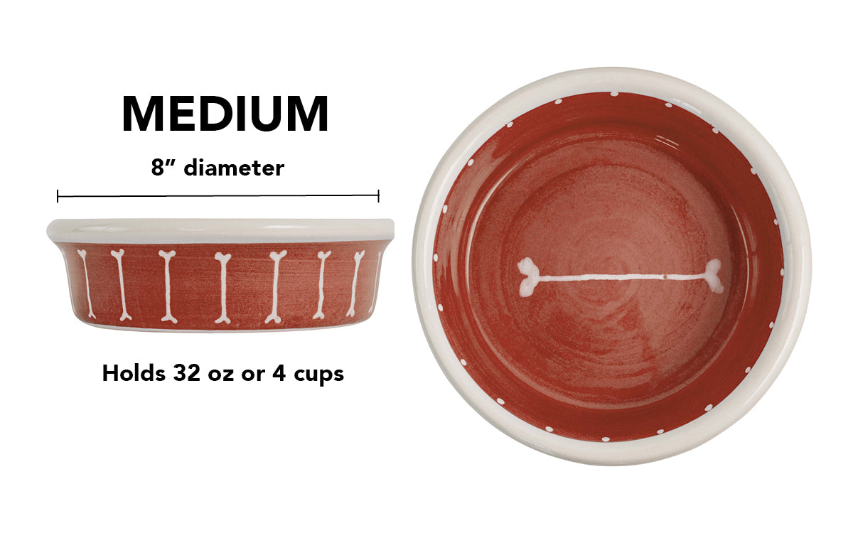 Boneyard Collection - Handmade Ceramic Pet Bowl with Skinny Bone Design in Custom Colors