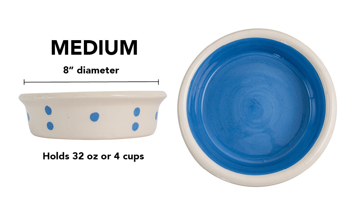 Spot On Collection - Handmade Ceramic Pet Bowl with Solid Color Interior and Dots on the Outside