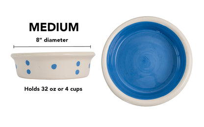 Spot On Collection - Handmade Ceramic Pet Bowl with Solid Color Interior and Dots on the Outside