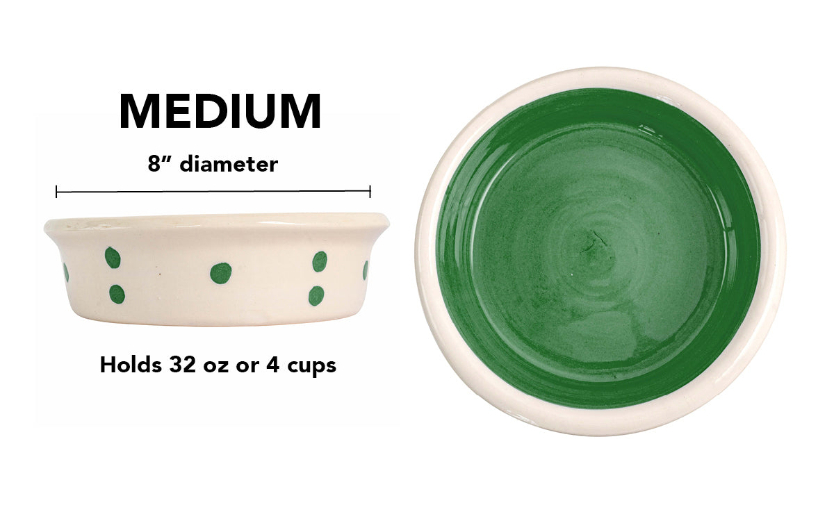 Spot On Collection - Handmade Ceramic Pet Bowl with Solid Color Interior and Dots on the Outside