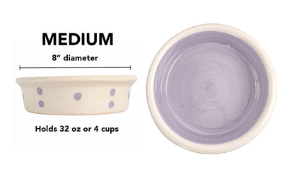 Spot On Collection - Handmade Ceramic Pet Bowl with Solid Color Interior and Dots on the Outside