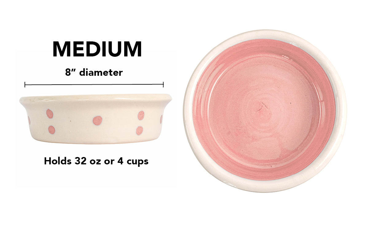 Spot On Collection - Handmade Ceramic Pet Bowl with Solid Color Interior and Dots on the Outside