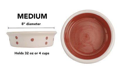 Spot On Collection - Handmade Ceramic Pet Bowl with Solid Color Interior and Dots on the Outside