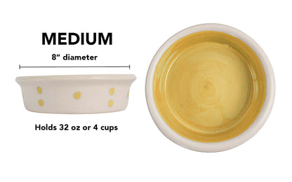 Spot On Collection - Handmade Ceramic Pet Bowl with Solid Color Interior and Dots on the Outside
