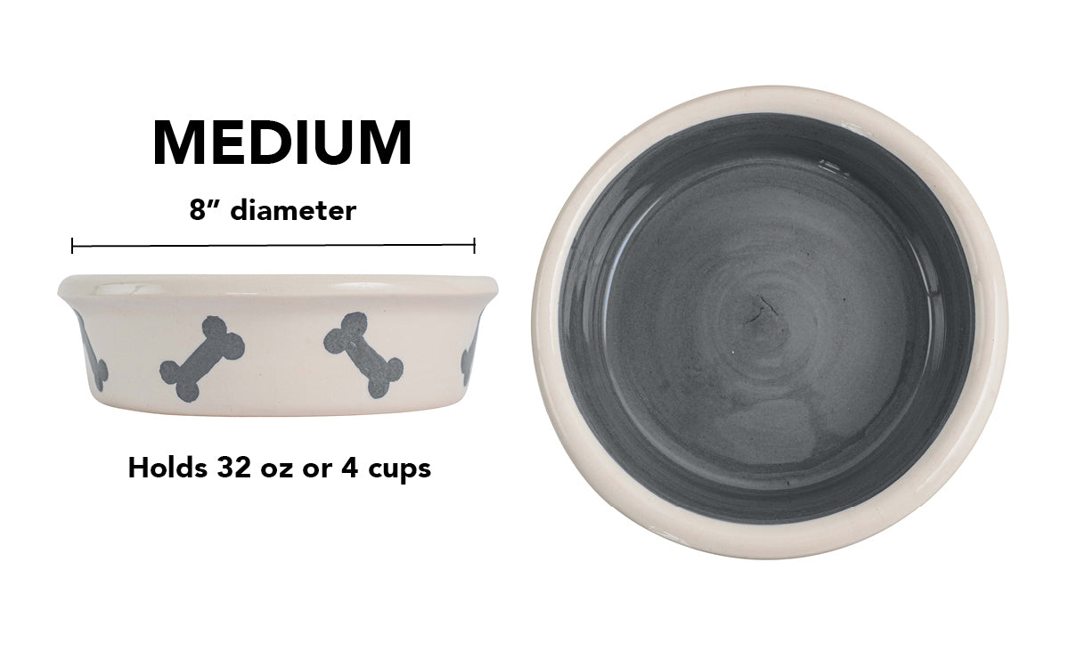 Tail Wag Collection - Handmade Ceramic Pet Bowl with Diagonal Bone Design