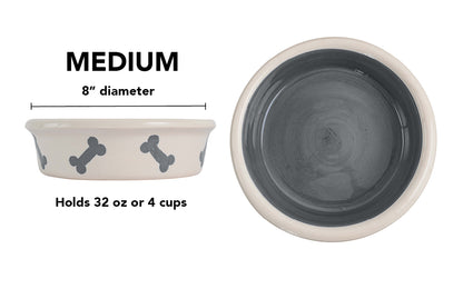 Tail Wag Collection - Handmade Ceramic Pet Bowl with Diagonal Bone Design