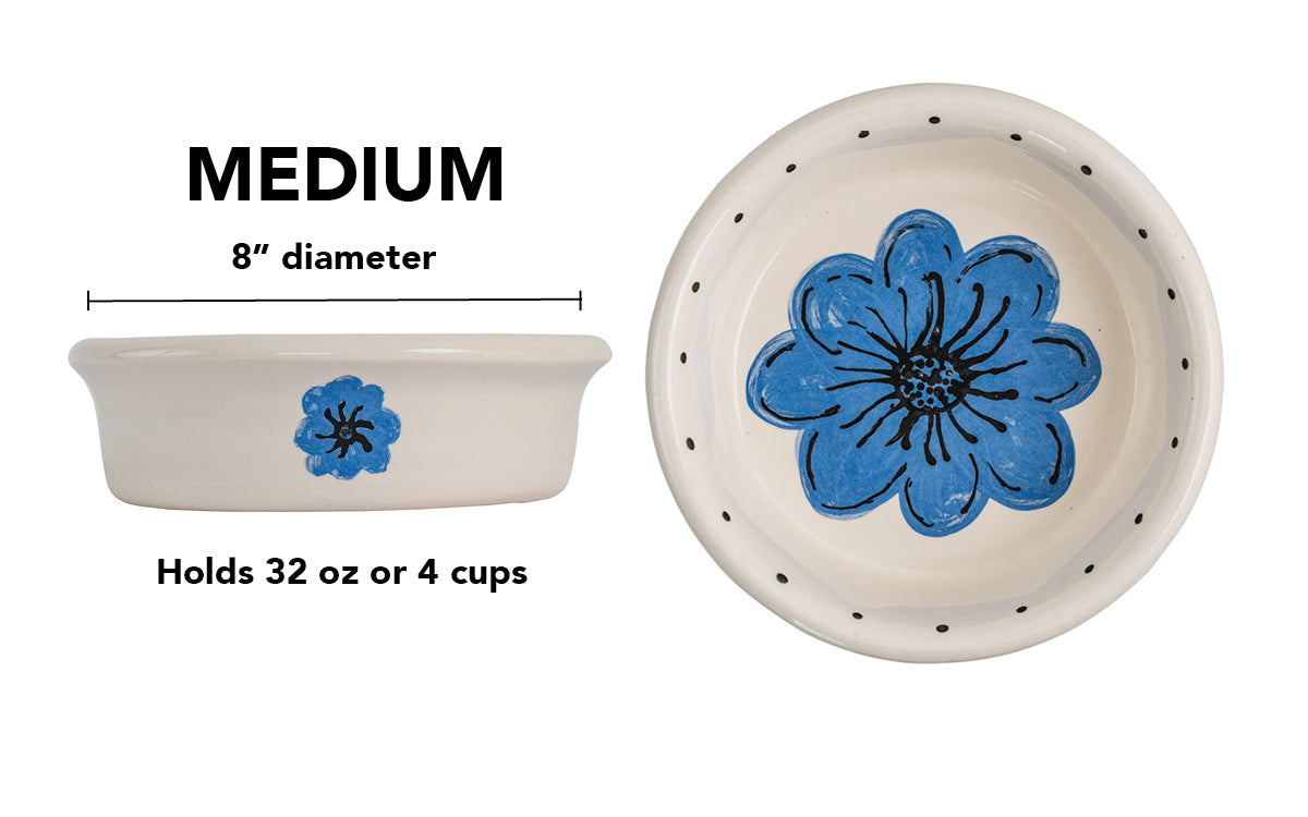 Blossom Bite Collection - Handmade Ceramic Pet Bowl with Handpainted Flower