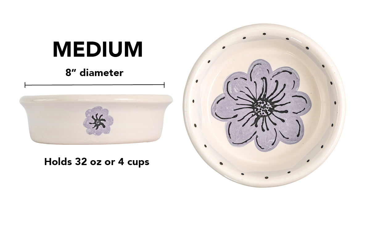 Blossom Bite Collection - Handmade Ceramic Pet Bowl with Handpainted Flower