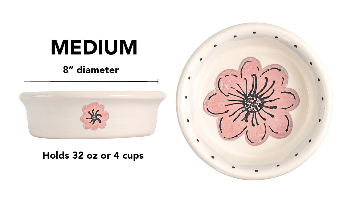 Blossom Bite Collection - Handmade Ceramic Pet Bowl with Handpainted Flower