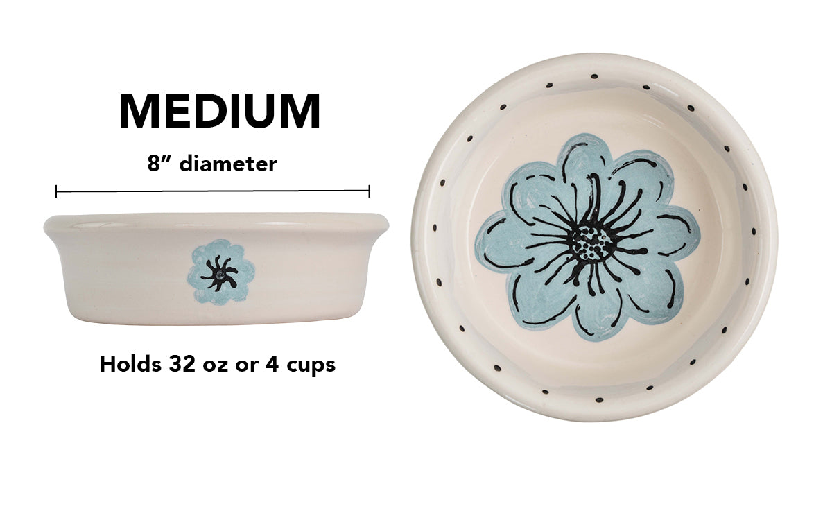Blossom Bite Collection - Handmade Ceramic Pet Bowl with Handpainted Flower