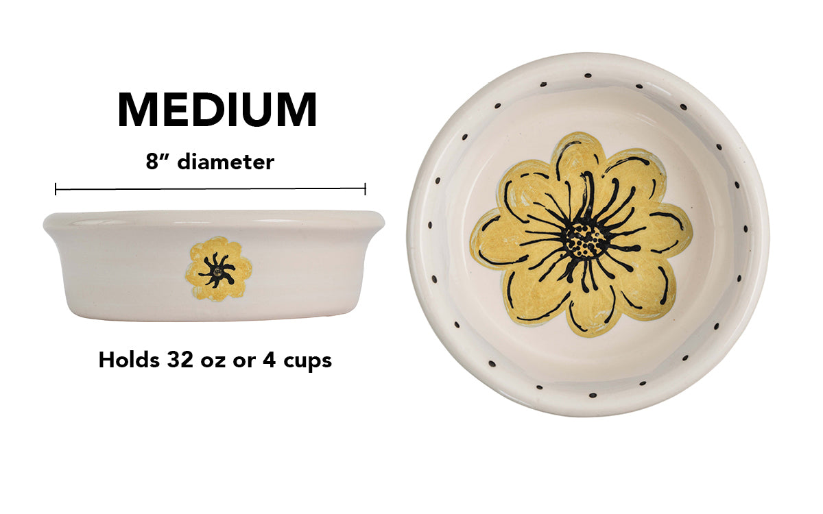 Blossom Bite Collection - Handmade Ceramic Pet Bowl with Handpainted Flower