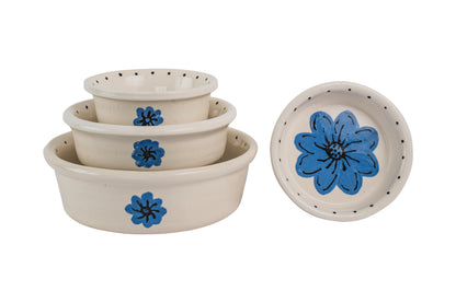 Blossom Bite Collection - Handmade Ceramic Pet Bowl with Handpainted Flower