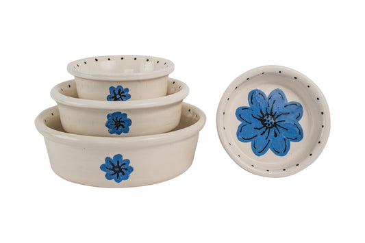 Blossom Bite Collection - Handmade Ceramic Pet Bowl with Handpainted Flower