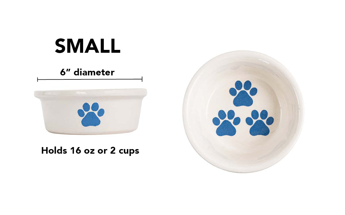 Pawsome Collection (Alternate) - Handmade Ceramic Pet Bowl with Colored Paw Prints on White Clay