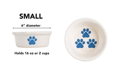 Pawsome Collection (Alternate) - Handmade Ceramic Pet Bowl with Colored Paw Prints on White Clay