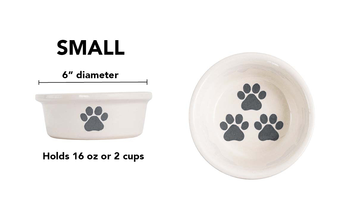 Pawsome Collection (Alternate) - Handmade Ceramic Pet Bowl with Colored Paw Prints on White Clay