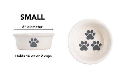Pawsome Collection (Alternate) - Handmade Ceramic Pet Bowl with Colored Paw Prints on White Clay