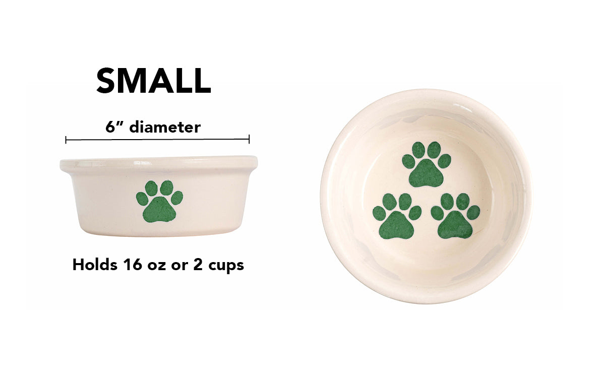 Pawsome Collection (Alternate) - Handmade Ceramic Pet Bowl with Colored Paw Prints on White Clay